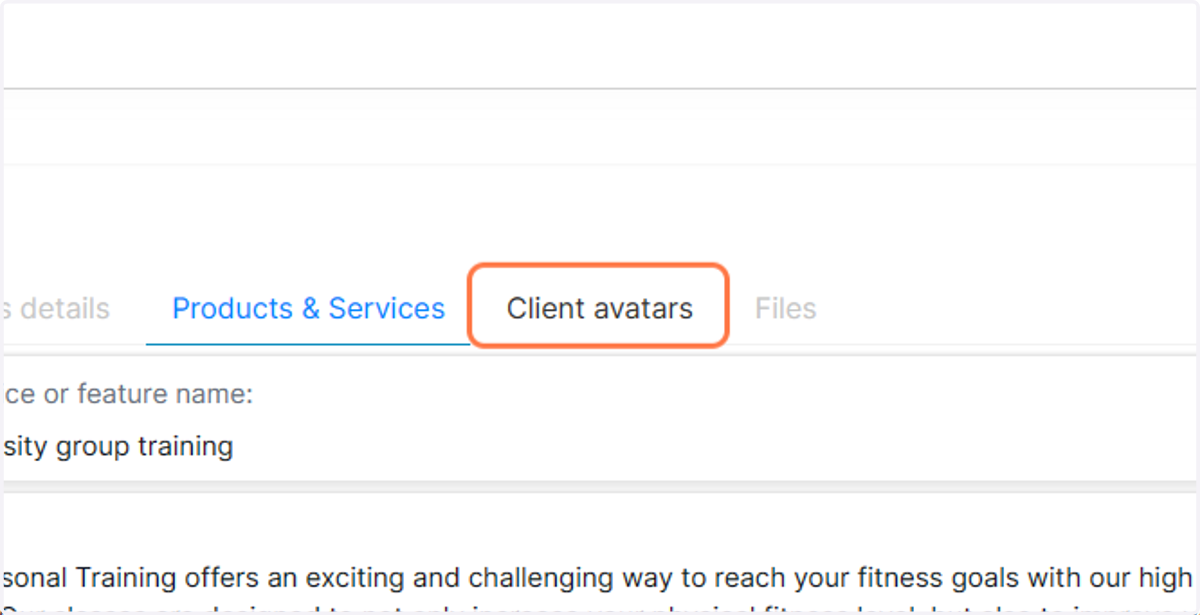 Click on tab 'Client avatar' to get started creating a new client avatar for your business