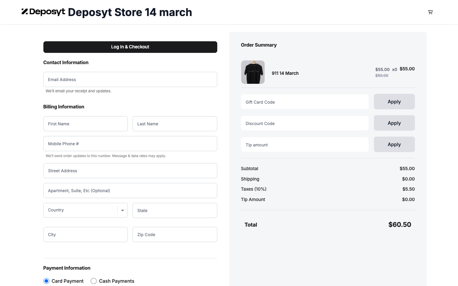 Step 5: Click the first option to open the Default Page. The page is formatted with Contact Information and Billing Information on the left side, and the Order Summary on the right side.