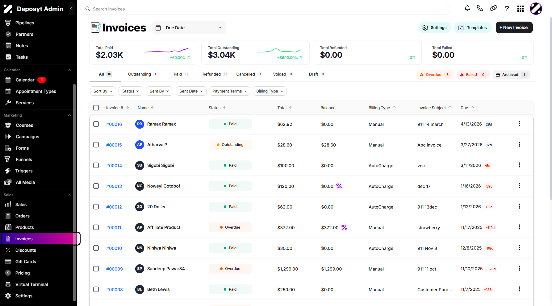 Step 2: Click on the Invoices tab under the Sales section to navigate.