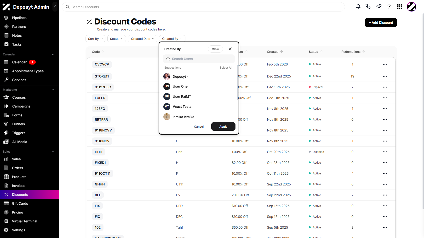 Step 4: A pop-up list will appear, prompting you to select one or more users.
