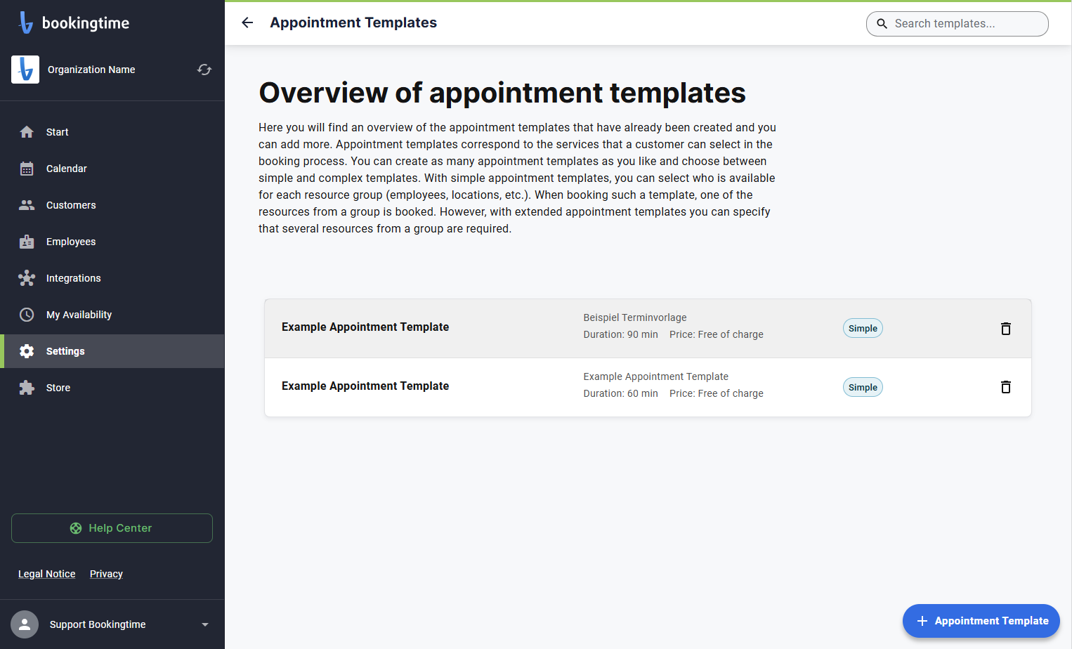 Click on the appointment template you want to edit
