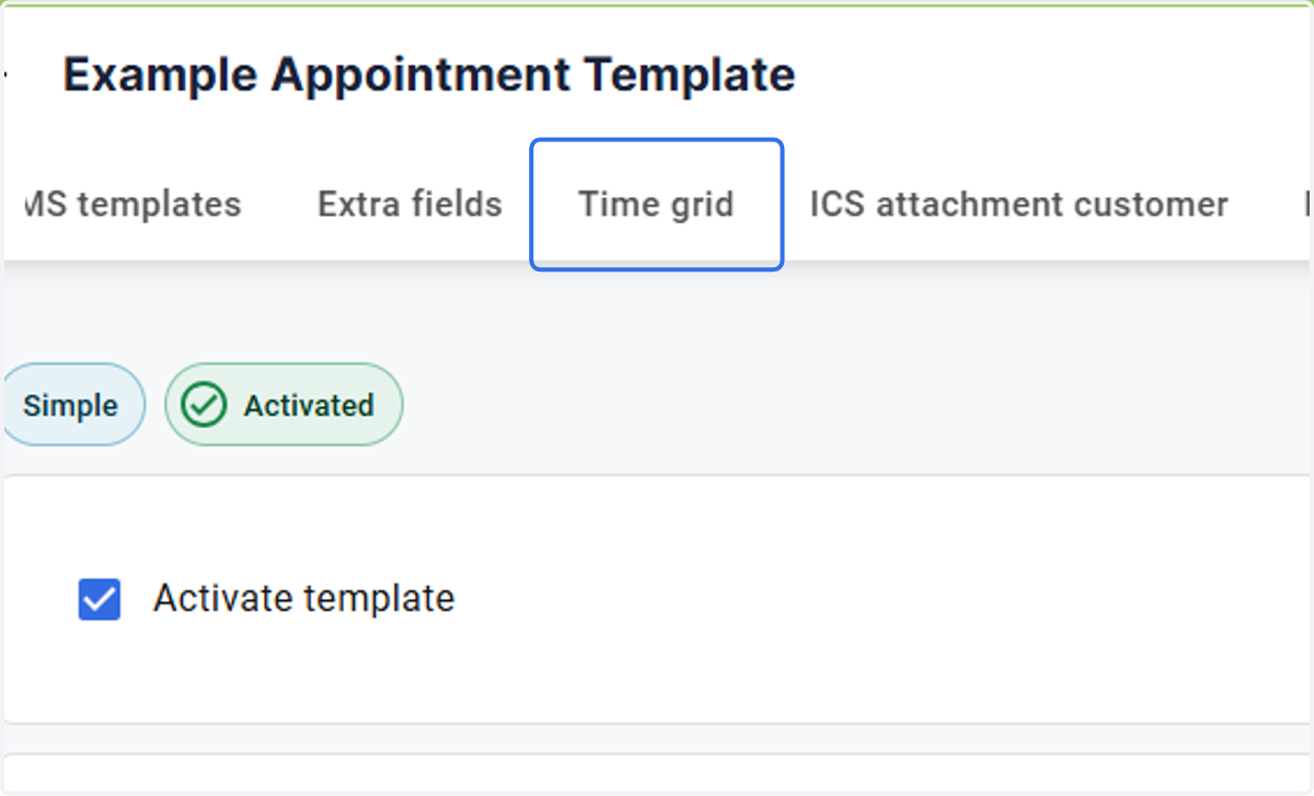Click on the Time grid tab