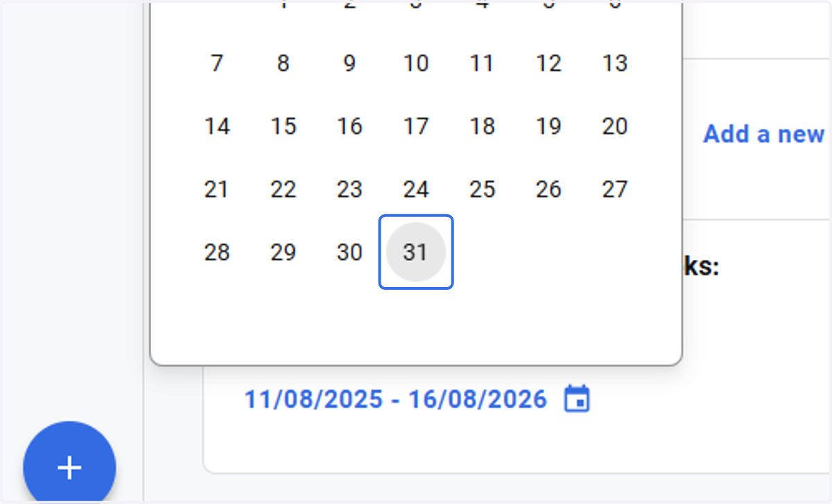 Now select the 31st