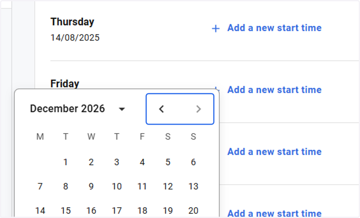 Keep clicking the forward arrow until you get to December 2026