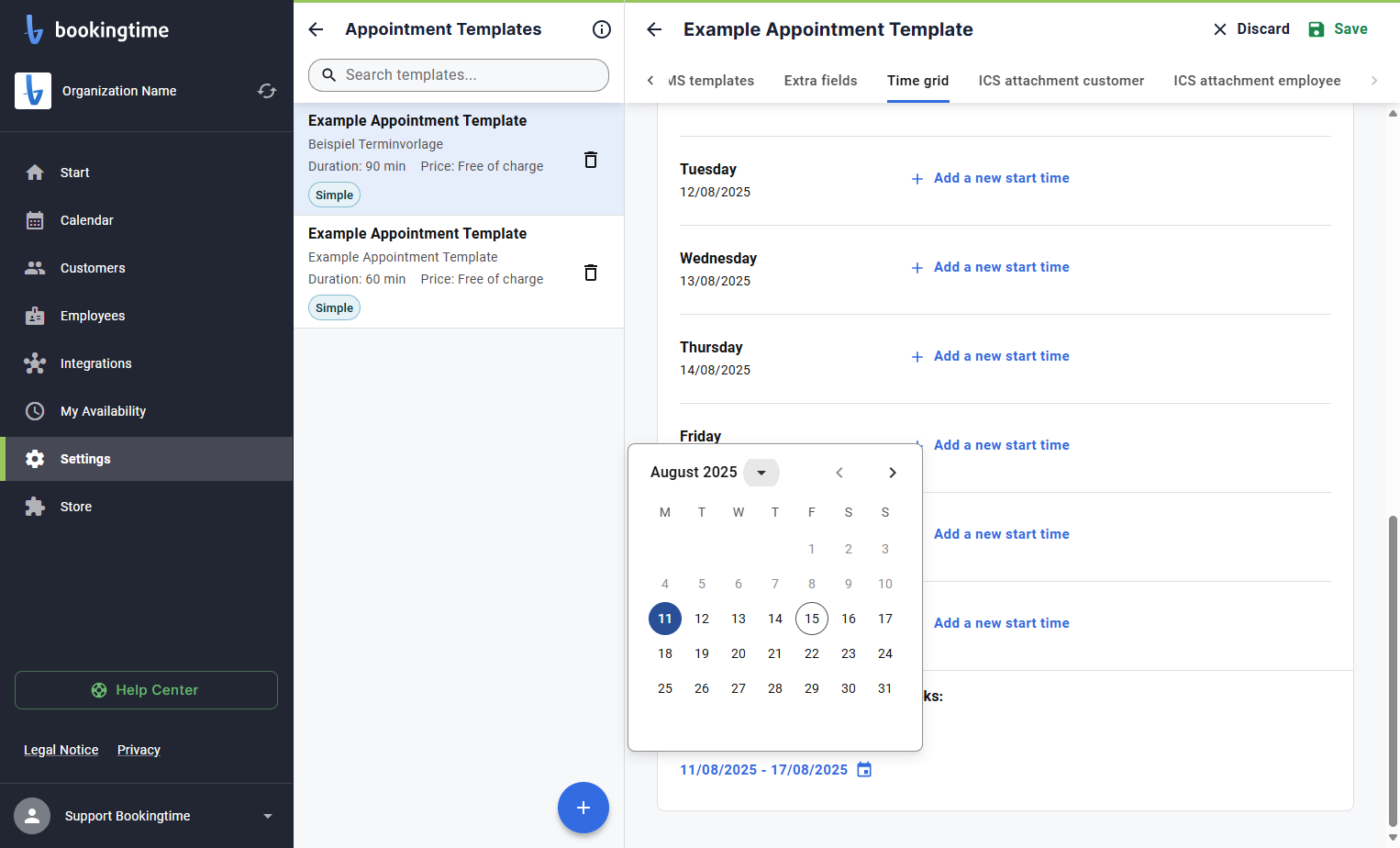 When the calendar window opens, click on the drop