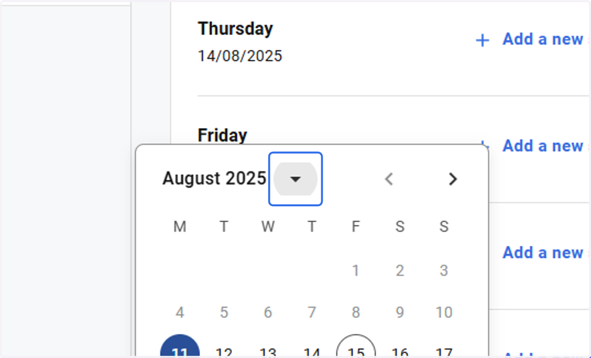 When the calendar window opens, click on the drop
