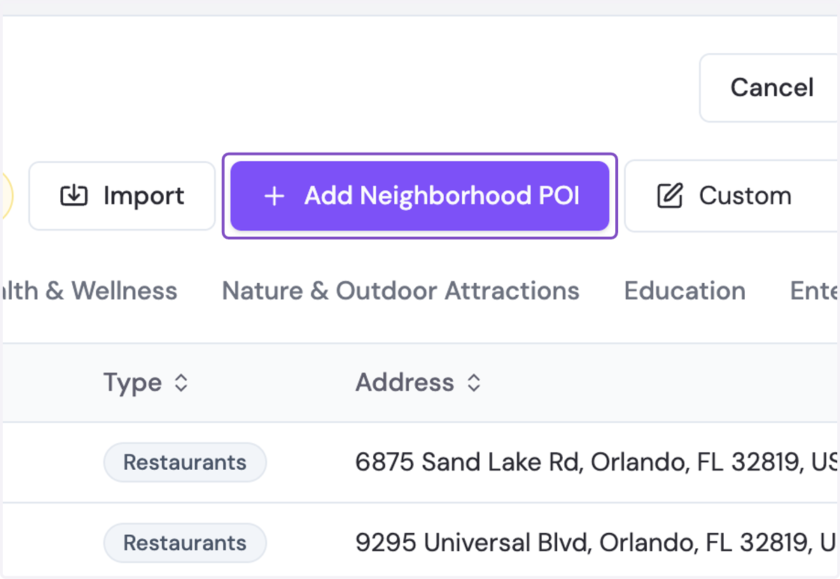 To manually add a place, Click on Add Neighborhood POI