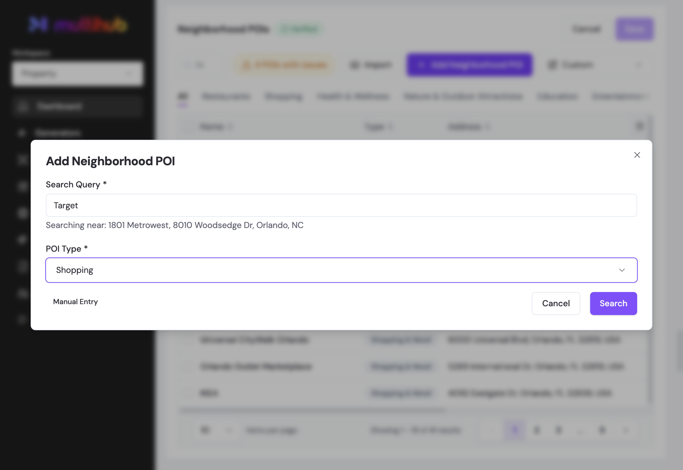 Click on Search and Add your desired POI from the search results
