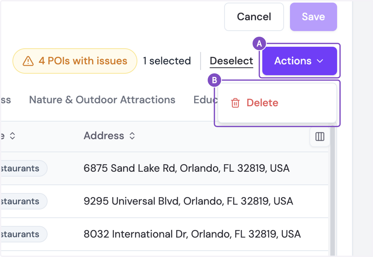 A. Click on Actions B. Click on Delete
