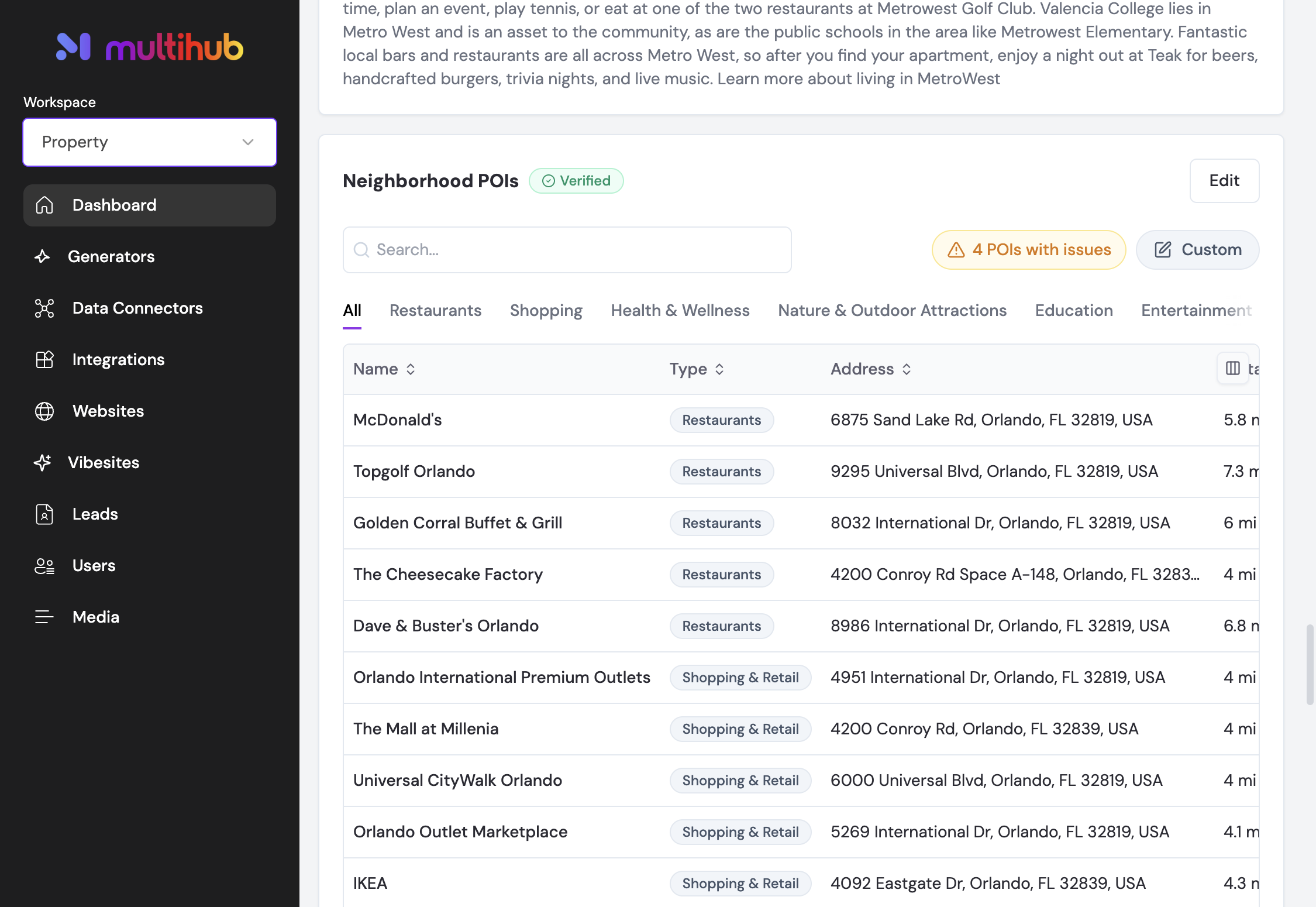 Navigate to the Neighborhood POIs section