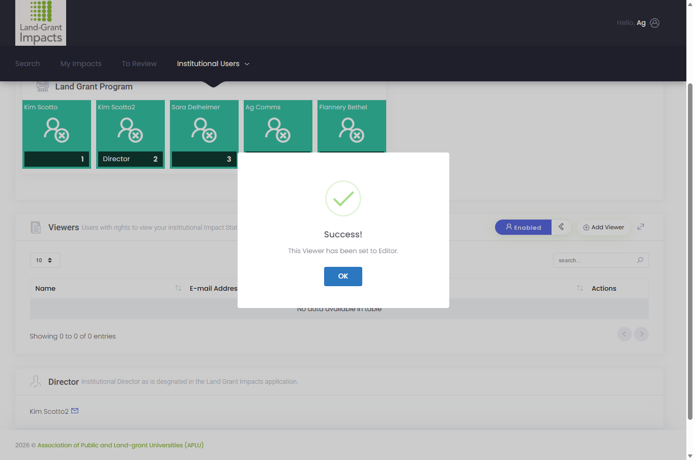 You will see the user move from the Viewer to the Editor section. Because the user already had an account, they will not receive an email about the change. Please let them know that you've added them.
