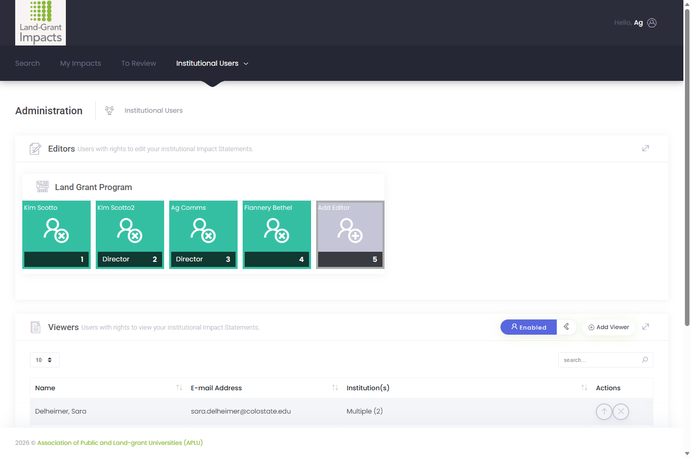 Now, we'll try adding an Editor that's already in the system. Maybe they have been submitting for the Extension unit, and now we want them to also submit for research.