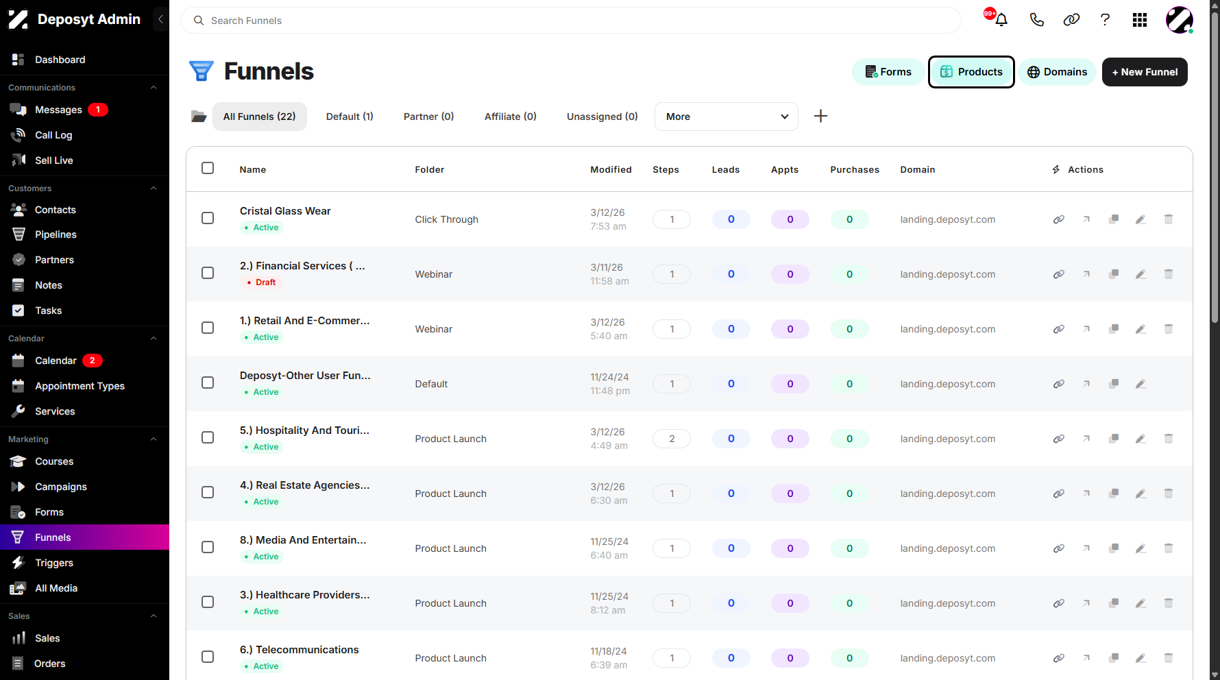 Step 3: Click on the Products button located next to the Domains button above.