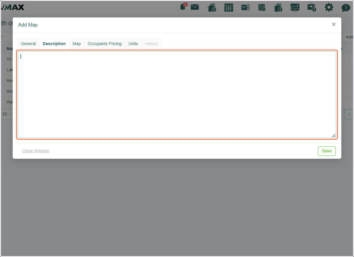A Description tab is available where you can add notes or additional context for the map.
