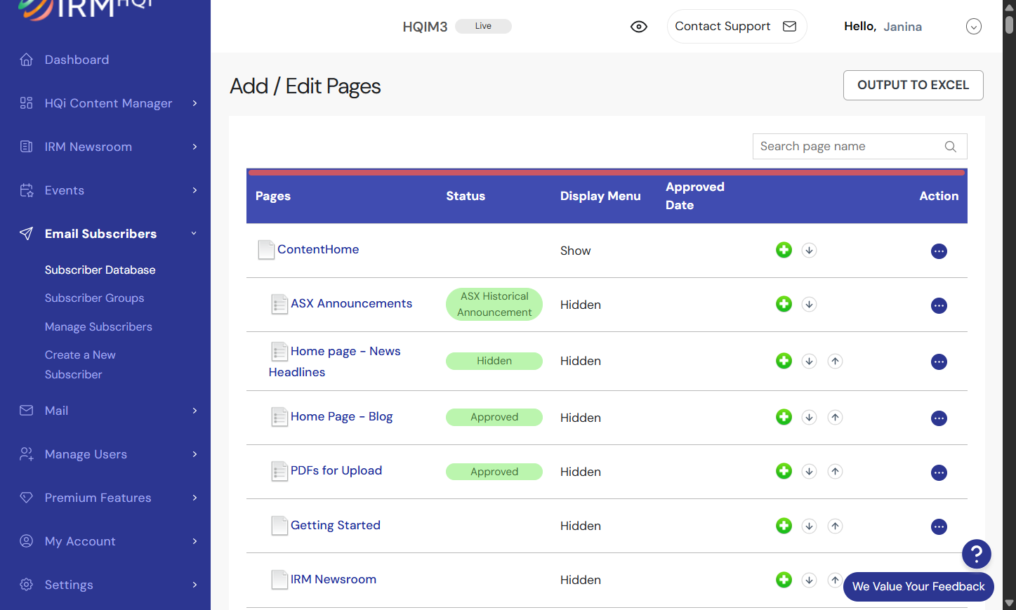 The "Subscriber Database" section within HQi contains information about all subscribers who have registered to receive Email Alerts from your company.
