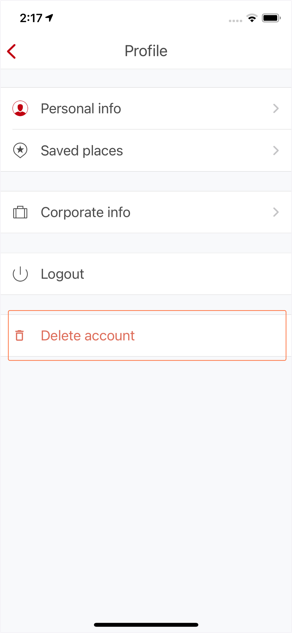 Step 3: Tap on "Delete account"