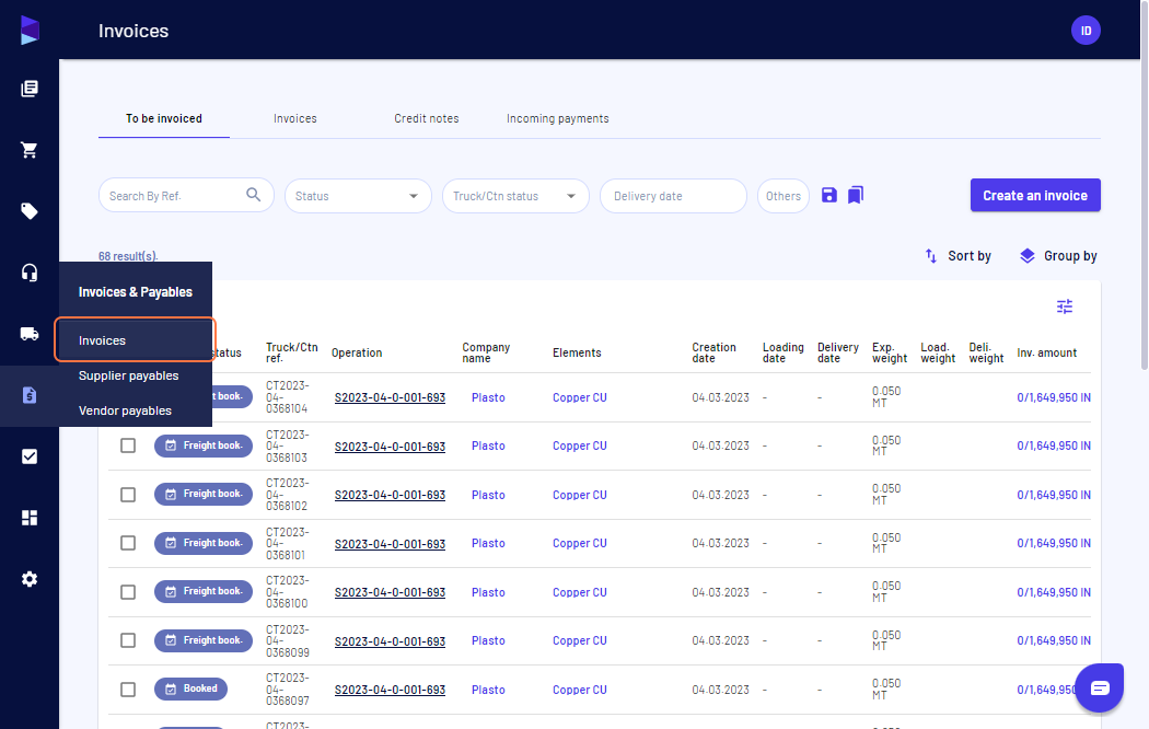 Go to "Invoices & Payables" and click on "Invoices"