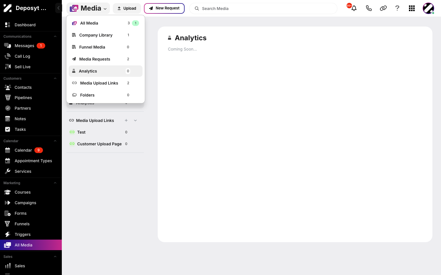 Step 4: You can also click the title to open the dropdown menu, then select Analytics to access the section.