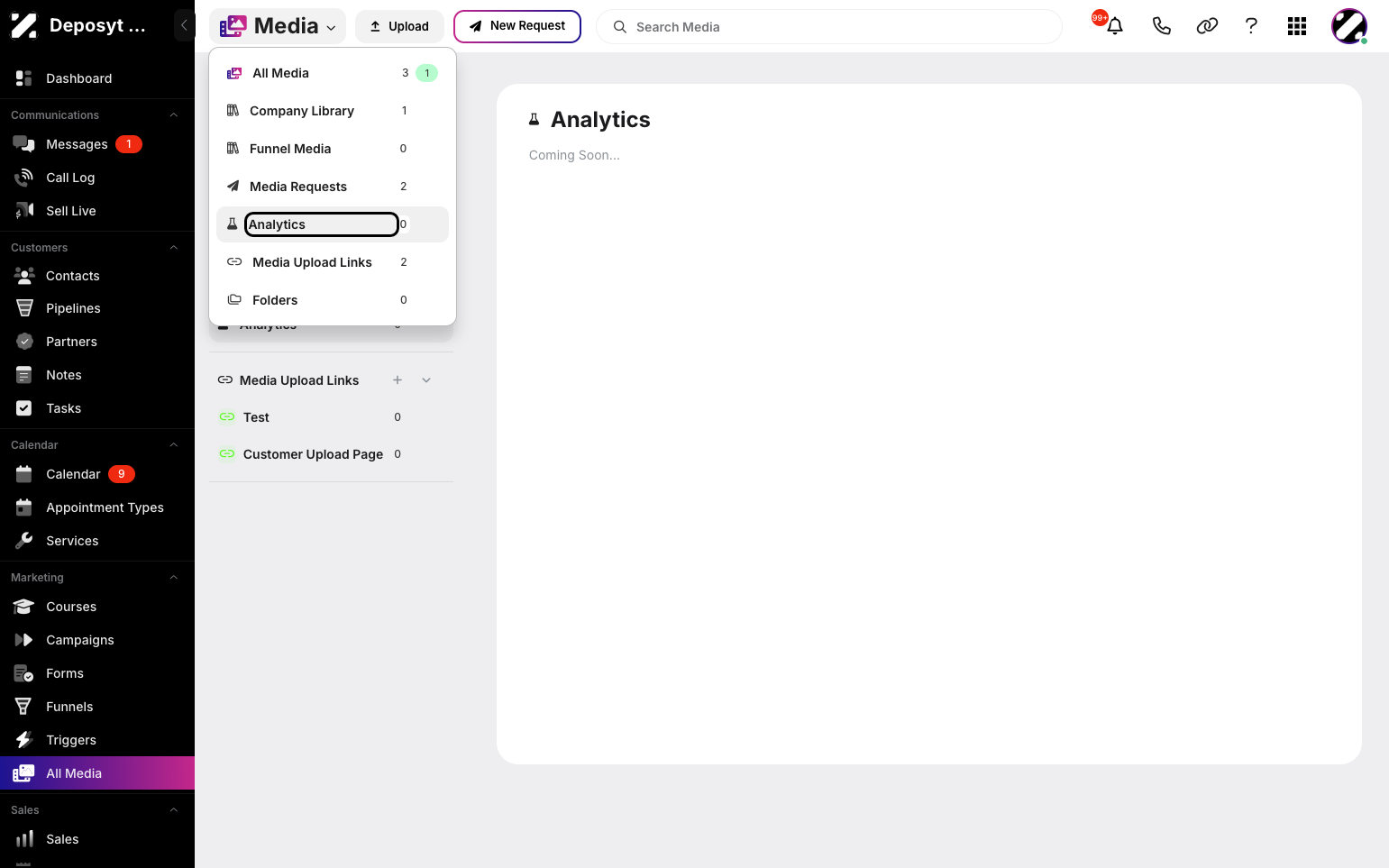 Step 4: You can also click the title to open the dropdown menu, then select Analytics to access the section.