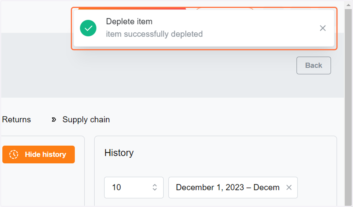 Item successfully depleted
