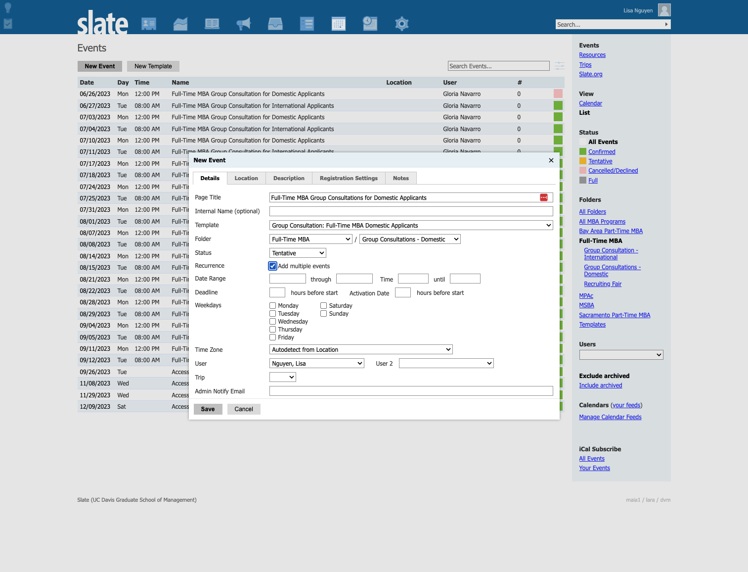 Check Add multiple events