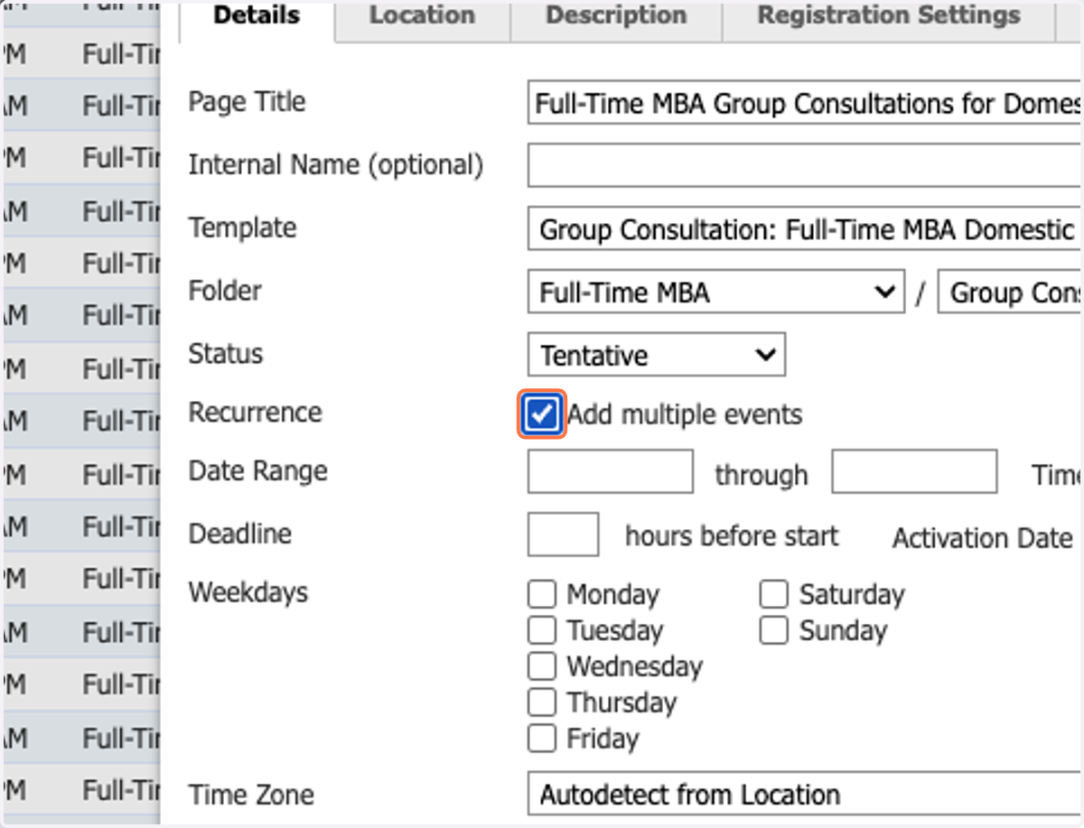 Check Add multiple events