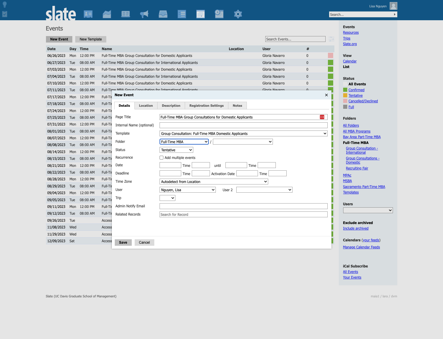 Select Full-Time MBA from Folder