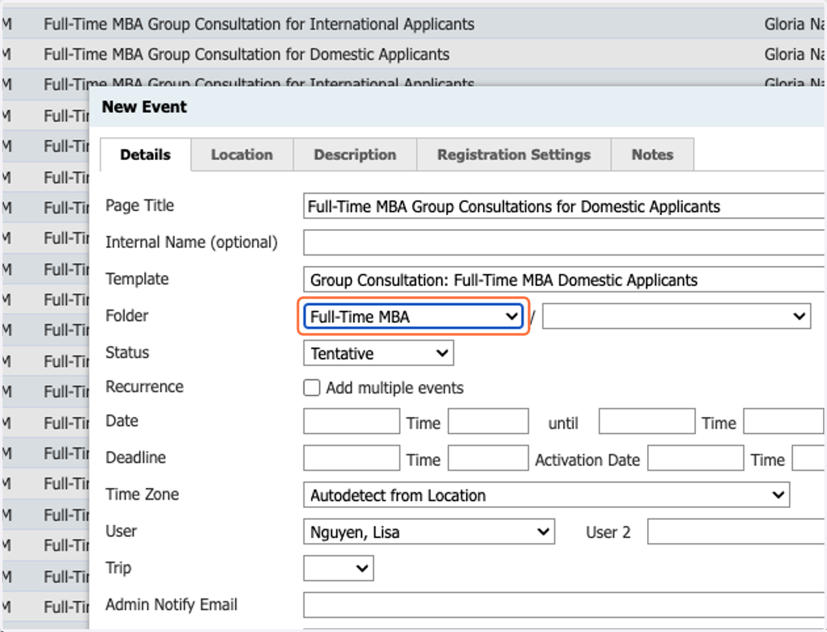 Select Full-Time MBA from Folder