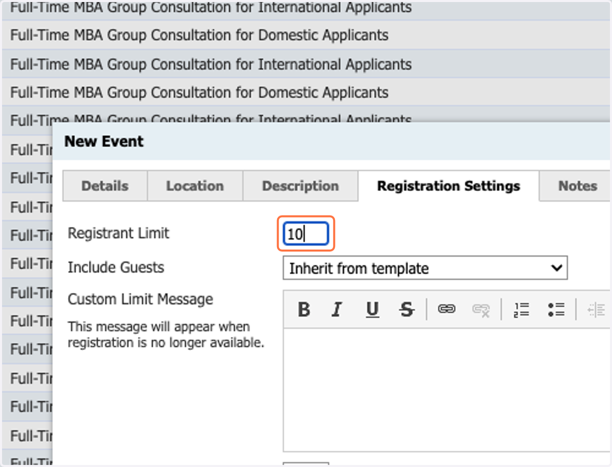 Add a registration limit (leave blank if unlimited)