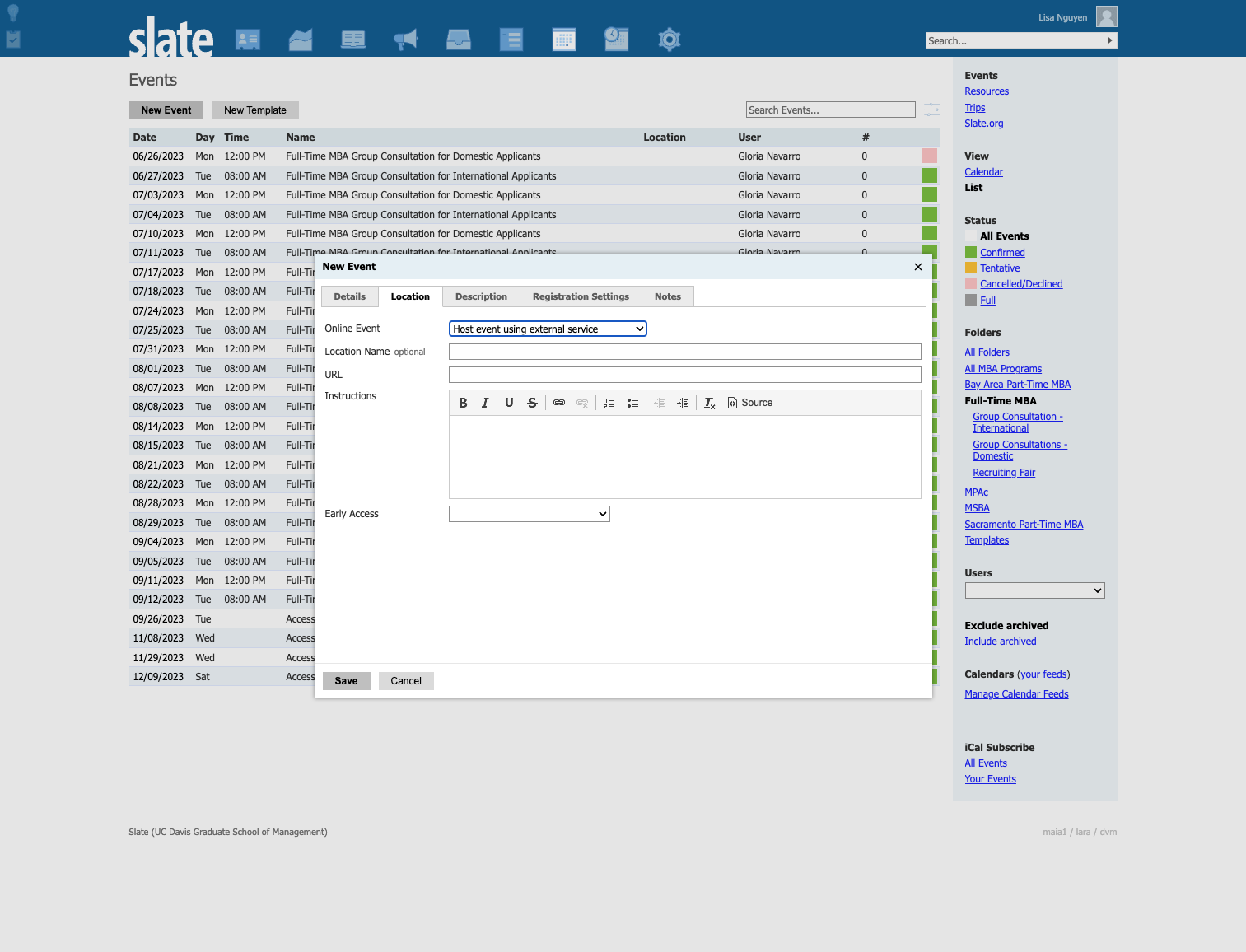 Select Host event using external service from Online Event