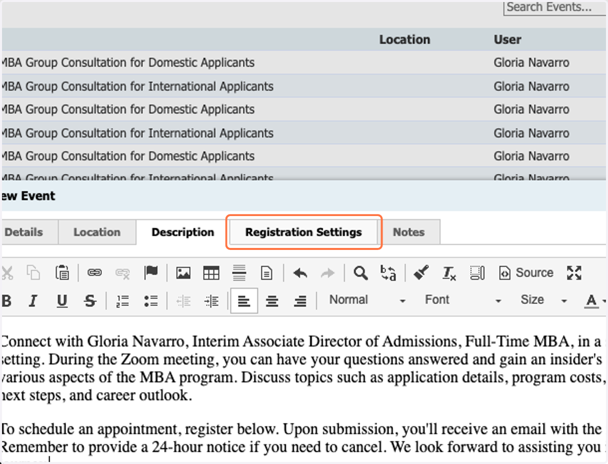 Click on Registration Settings
