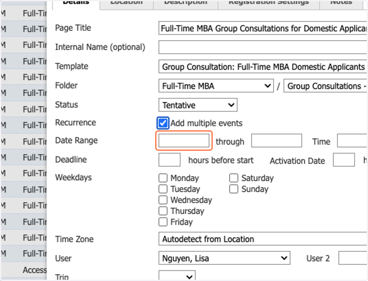 Add your date range