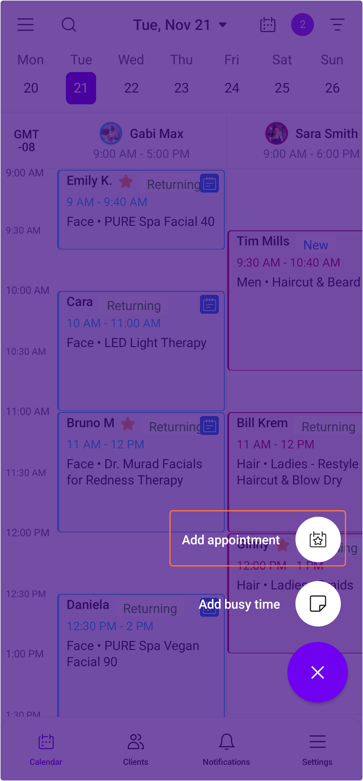 Tap the "Add appointment" button.