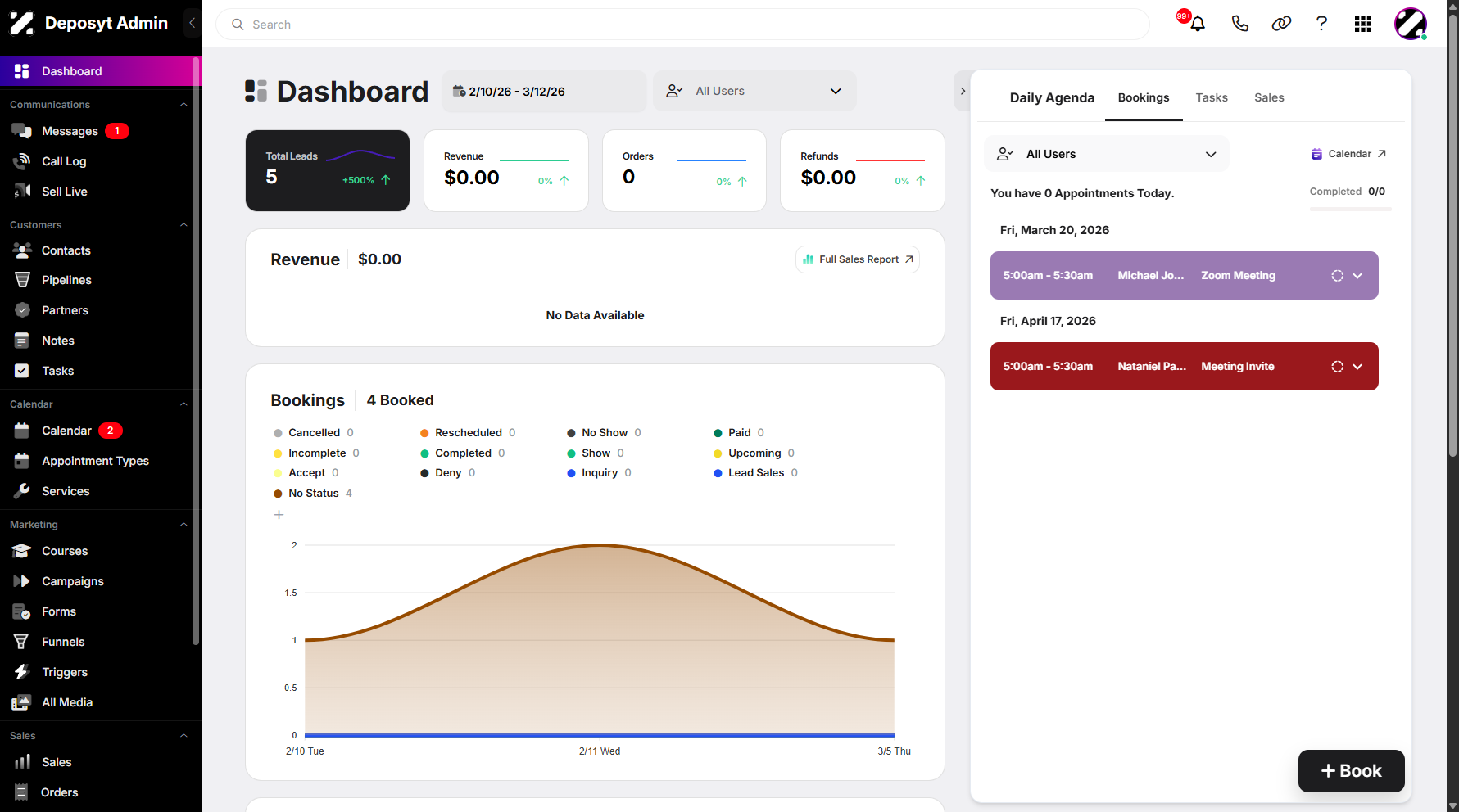 Step 1: On your Dashboard, navigate to the Funnels tab under the Marketing section.