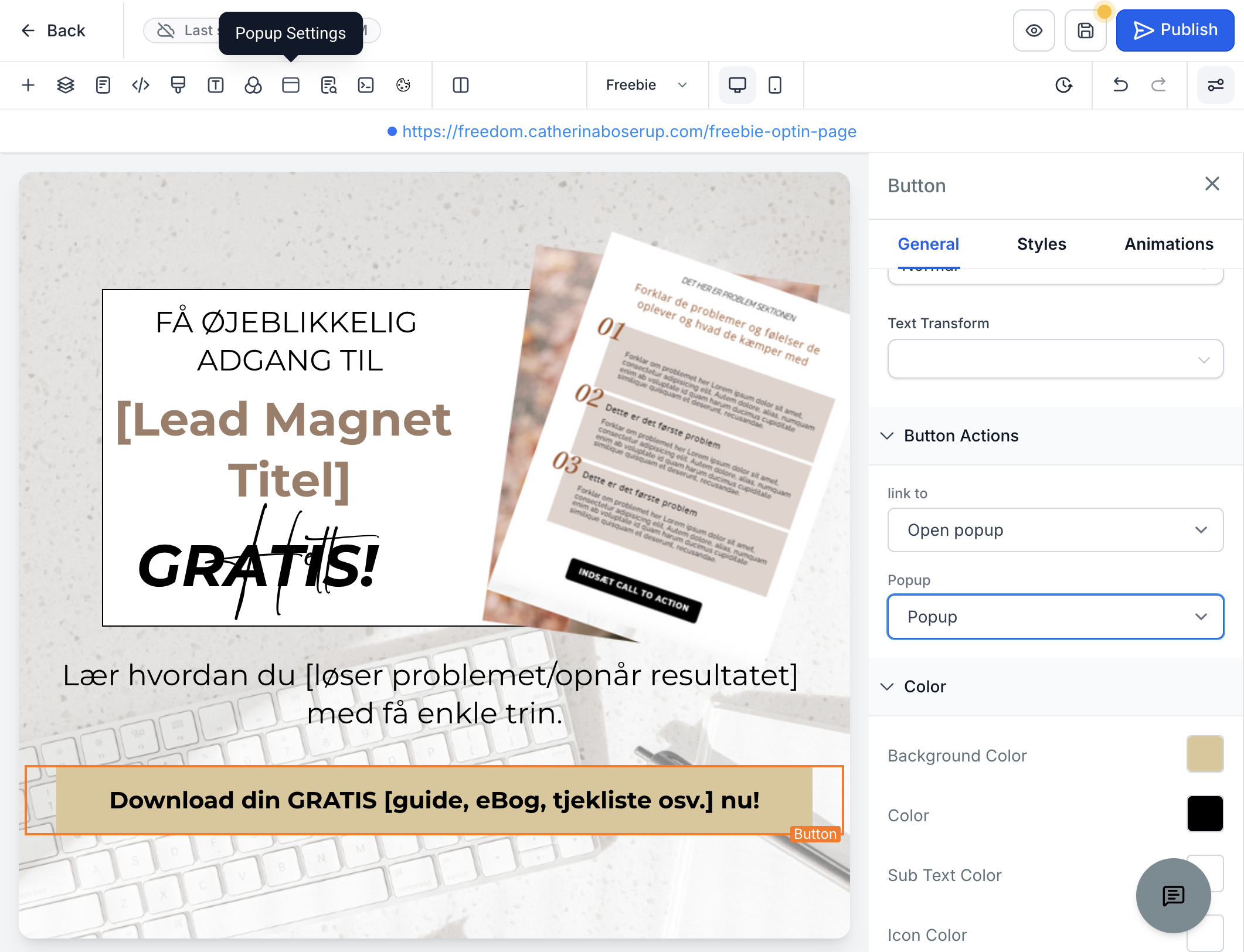 Klik på ikonet Popup Settings