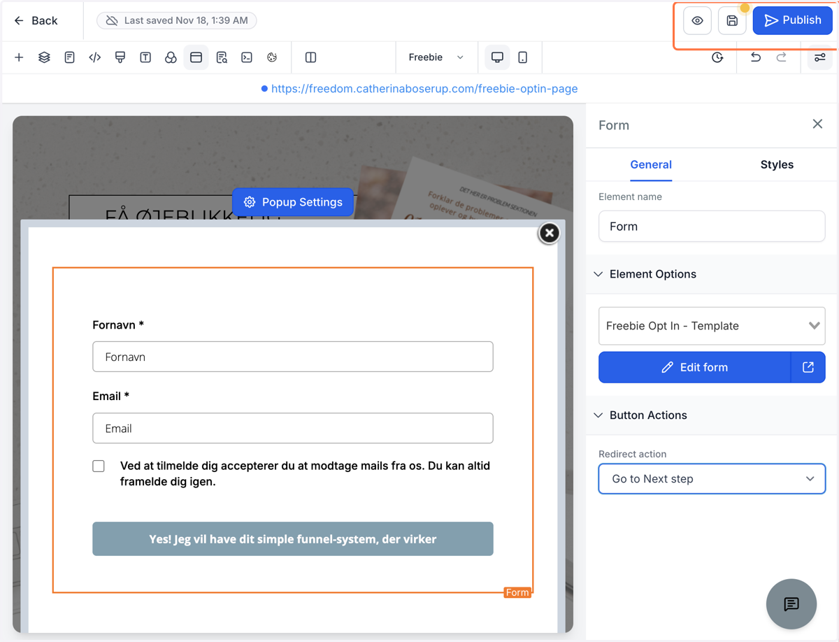 Klik på Save eller Publish