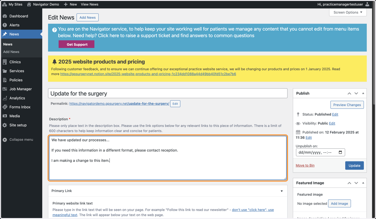 The Editor, with the Description box highlighted.