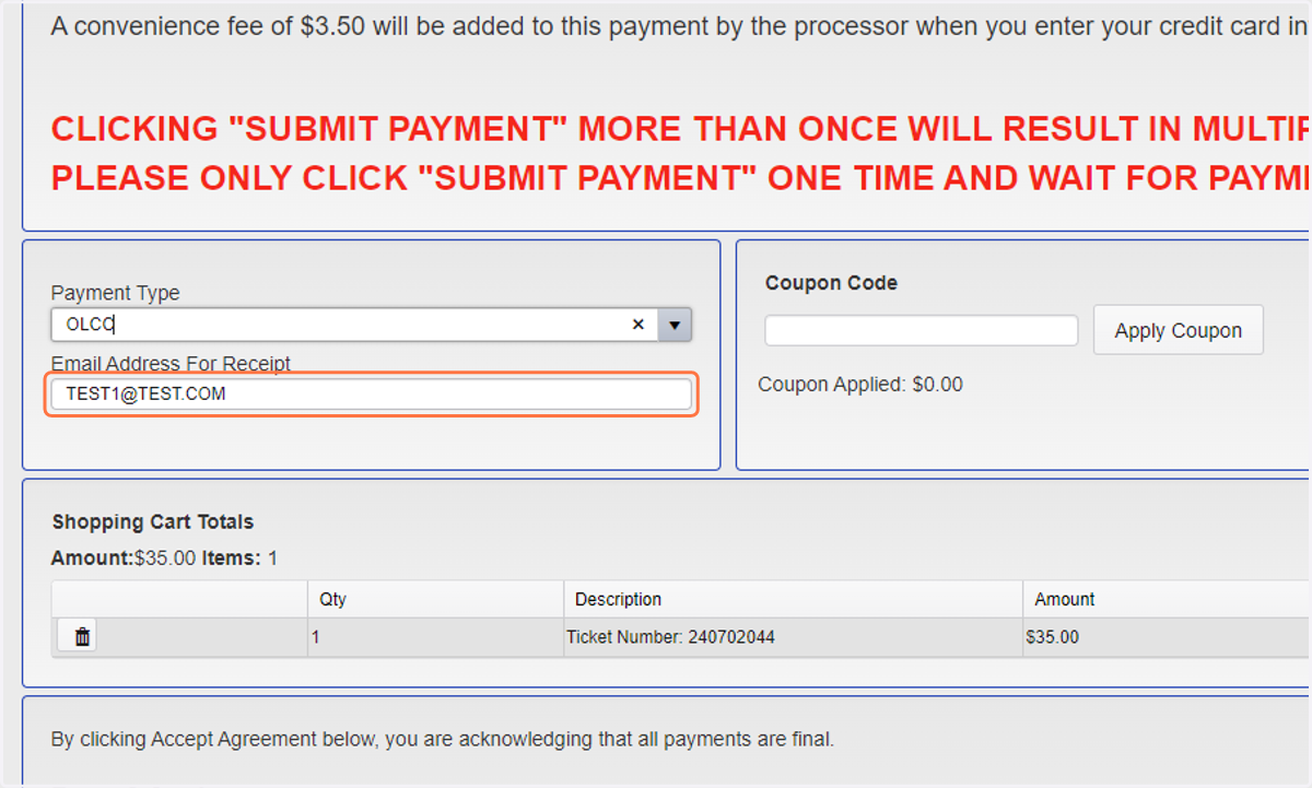 Enter in your email address for a receipt