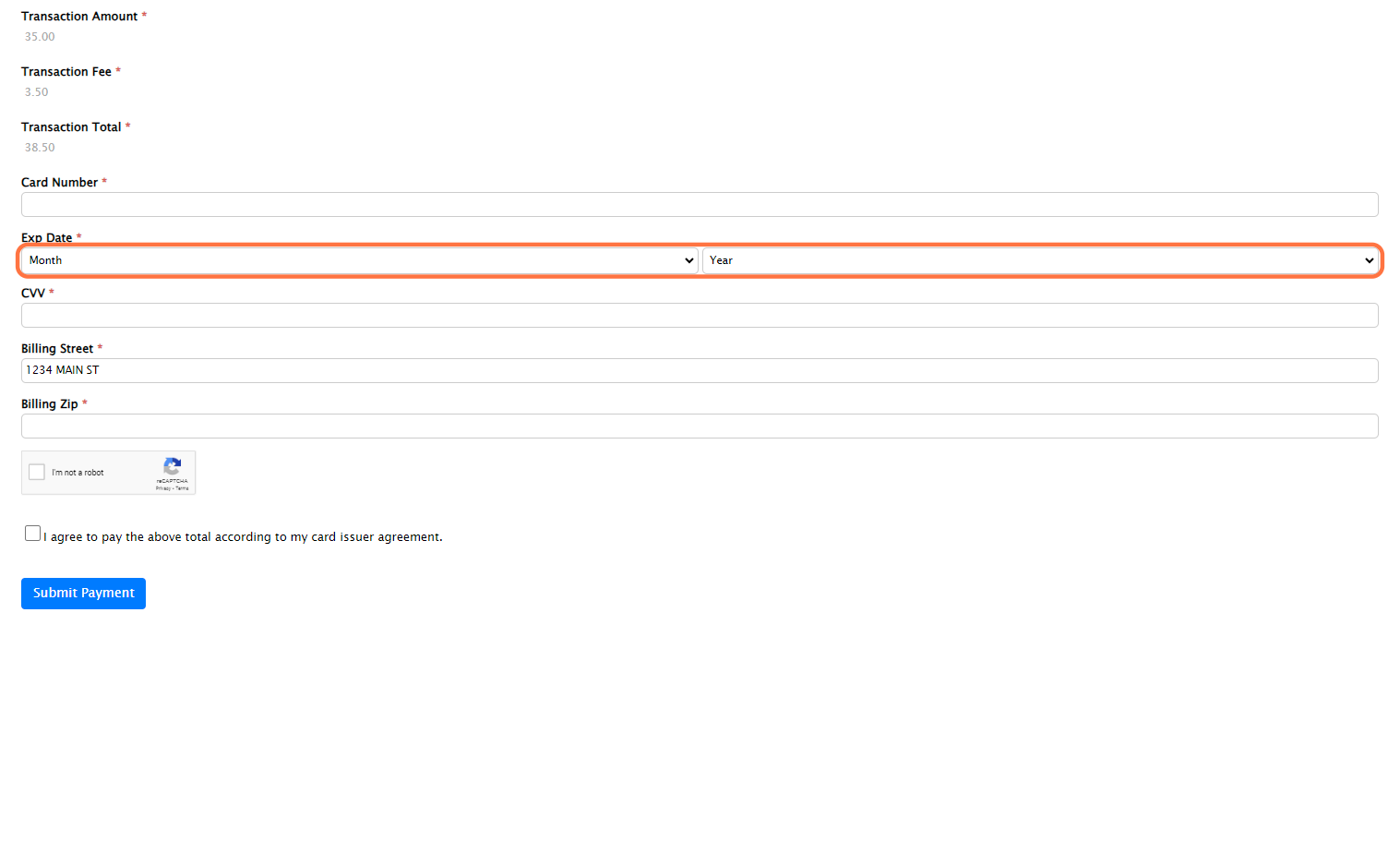 Enter in your Credit Card Number & Exp Date, Year