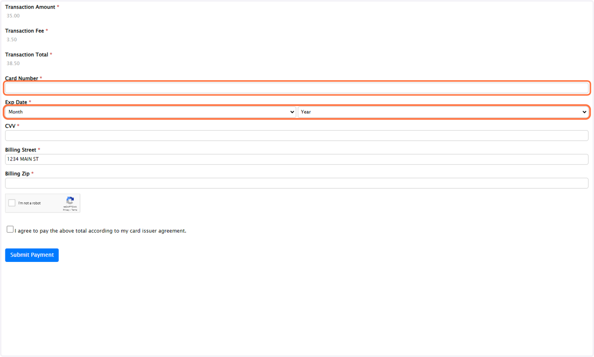 Enter in your Credit Card Number & Exp Date, Year