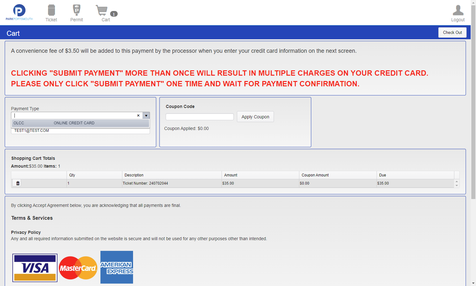 Click on OLCCONLINE CREDIT CARD