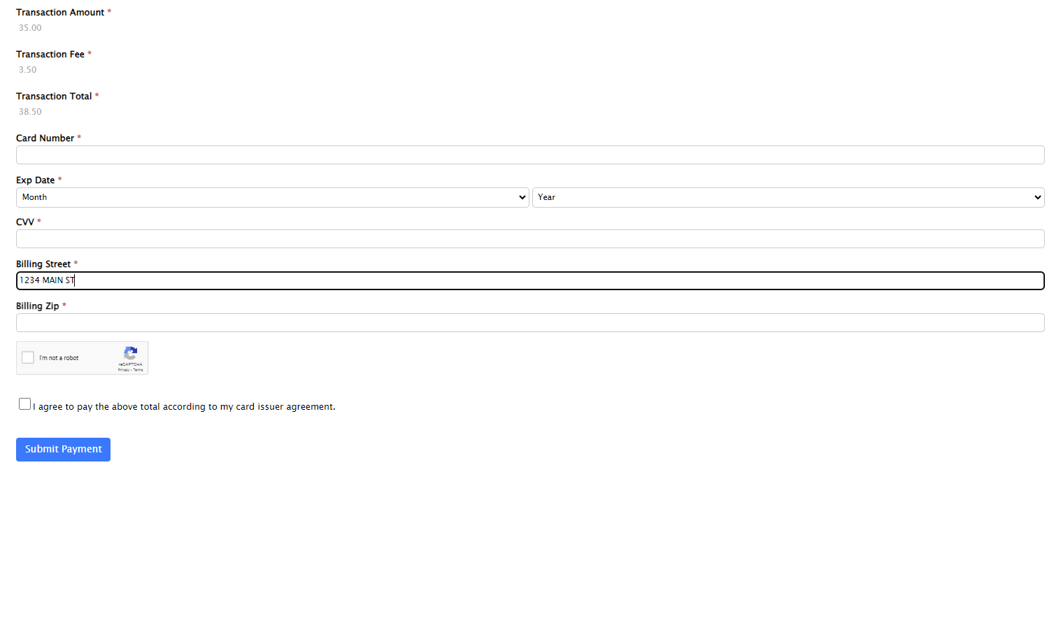 Enter in Billing Zip