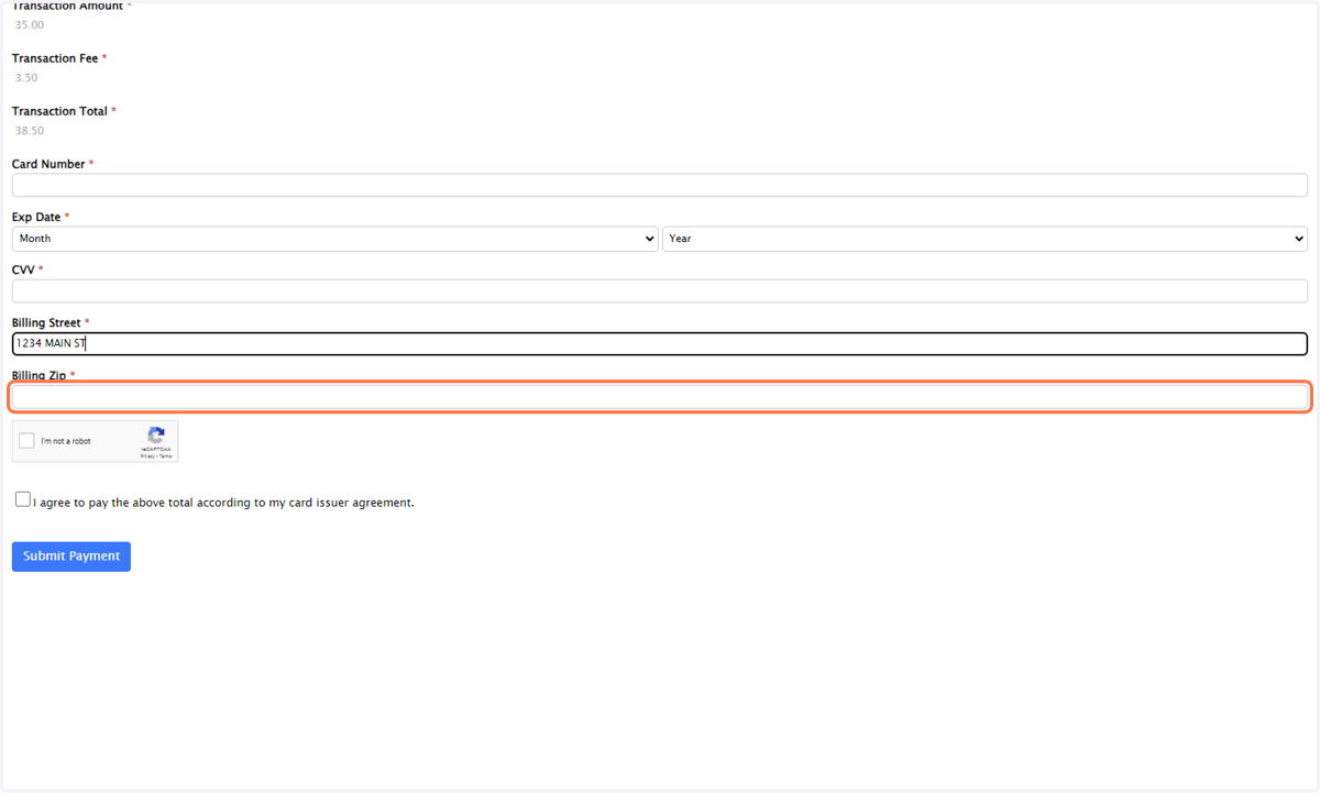 Enter in Billing Zip