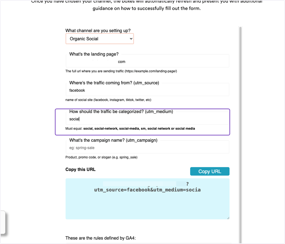 Type "social" as UTM_Medium