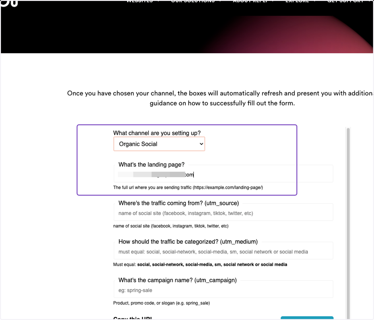 Choose the channel you are setting up. In this case, Organic Social