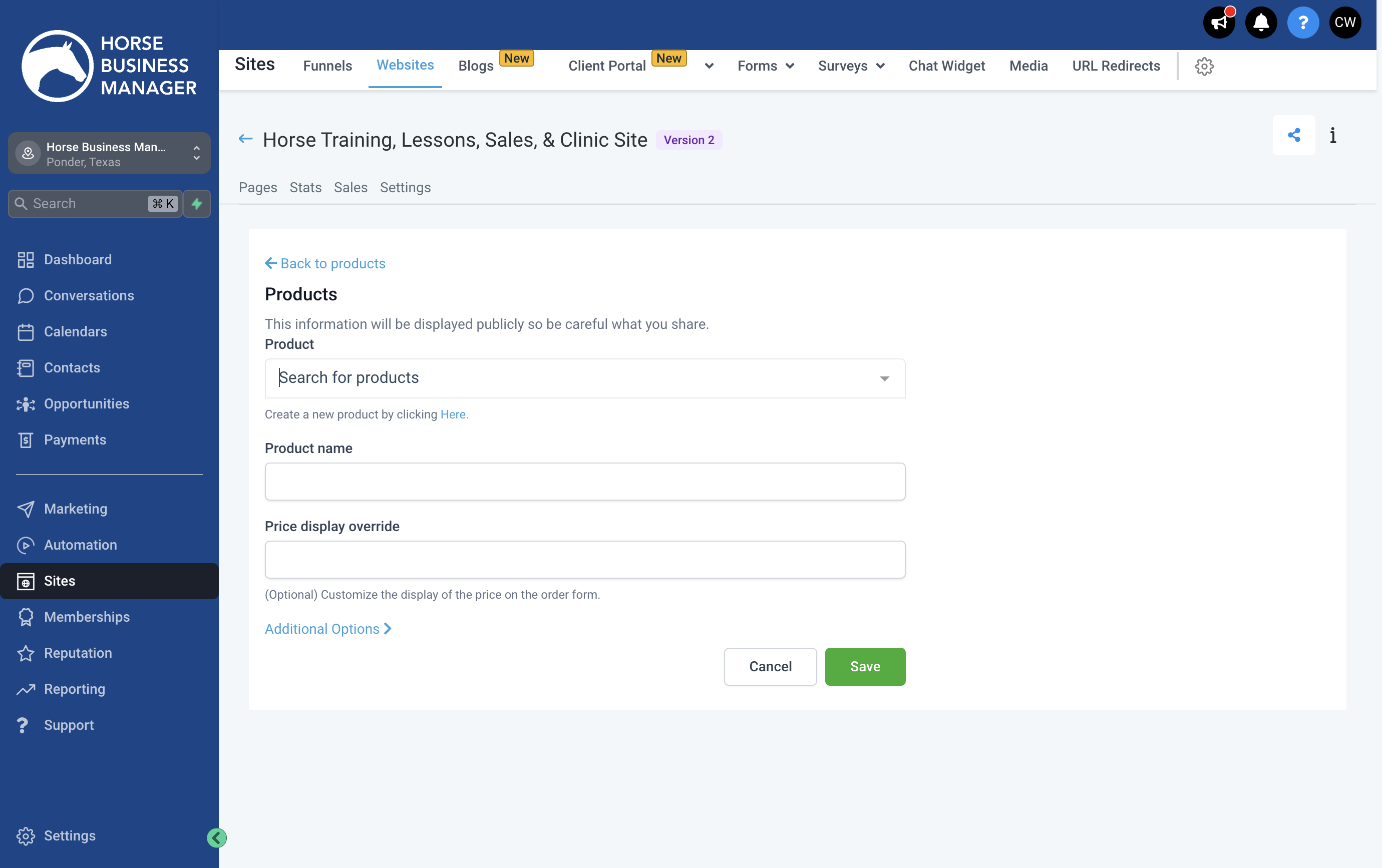 Use the dropdown menu to add your product to the page. If you are adding more than one product, you'll need to add them each individually by repeating this step.