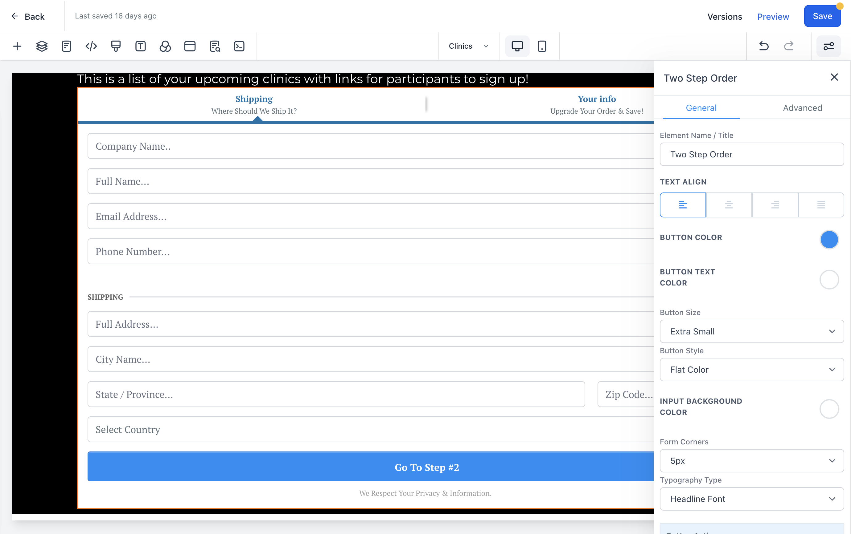 Click on the element to open the editing window on the right side of your page