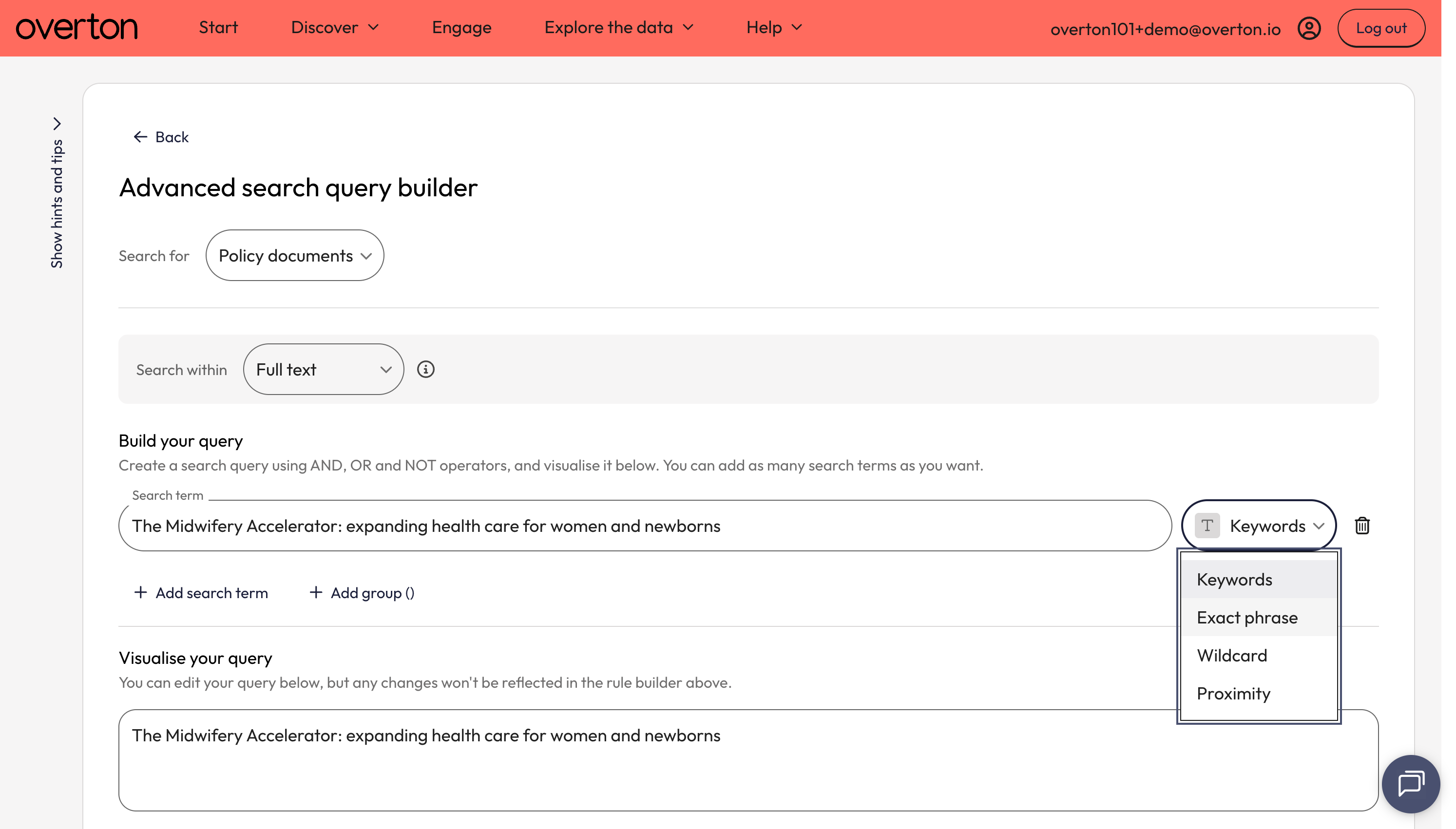 From the dropdown besides the search box, select 'Exact phrase' to find the title or project as an exact phrase.