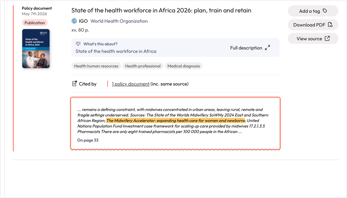 The remaining results include policy documents which mention the publication somewhere in the full-text.