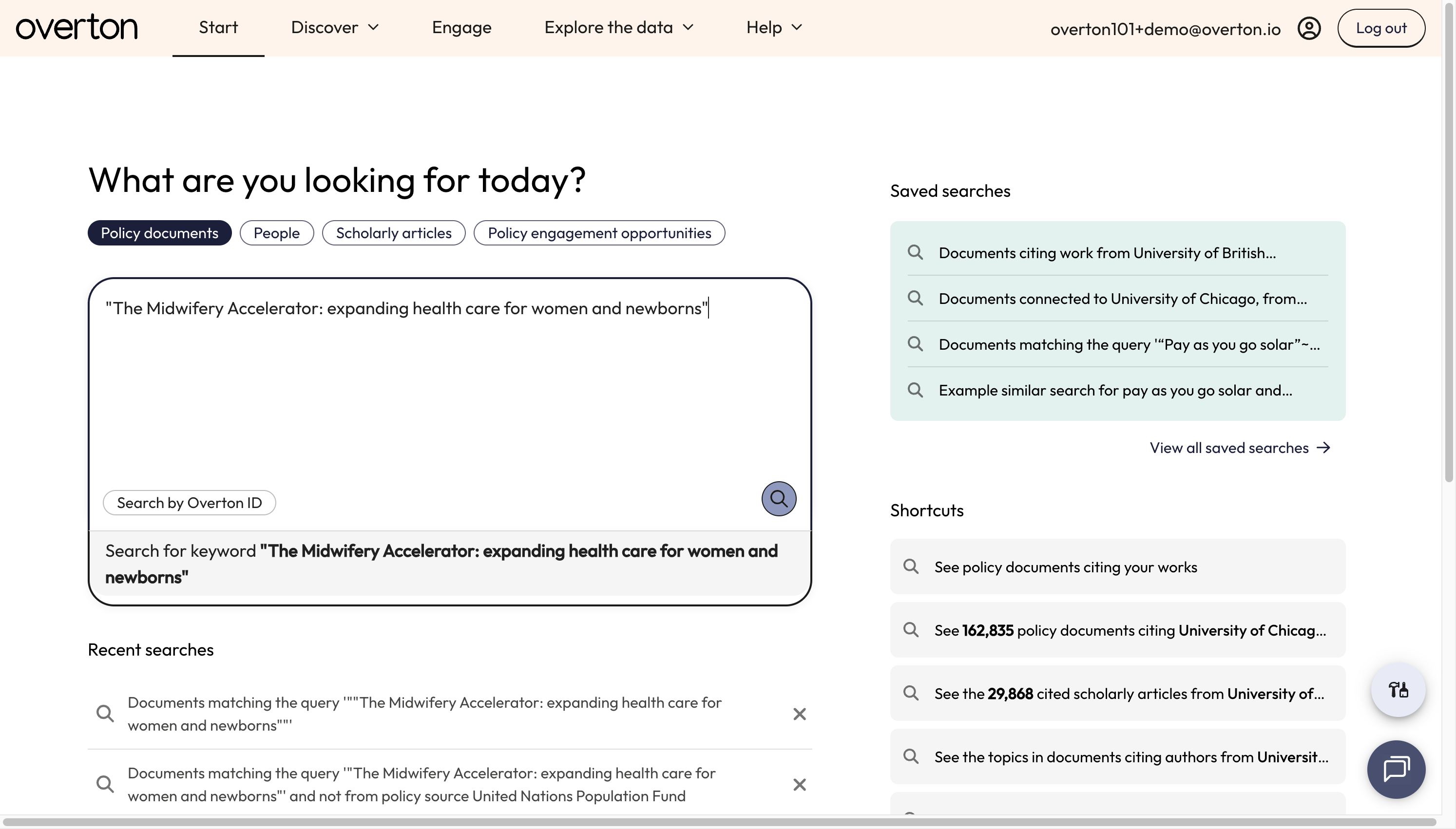 A. Enter the title of your publication or project in quotation marks into the search box. B. Click purple icon with magnifying glass to launch your 'Search'.